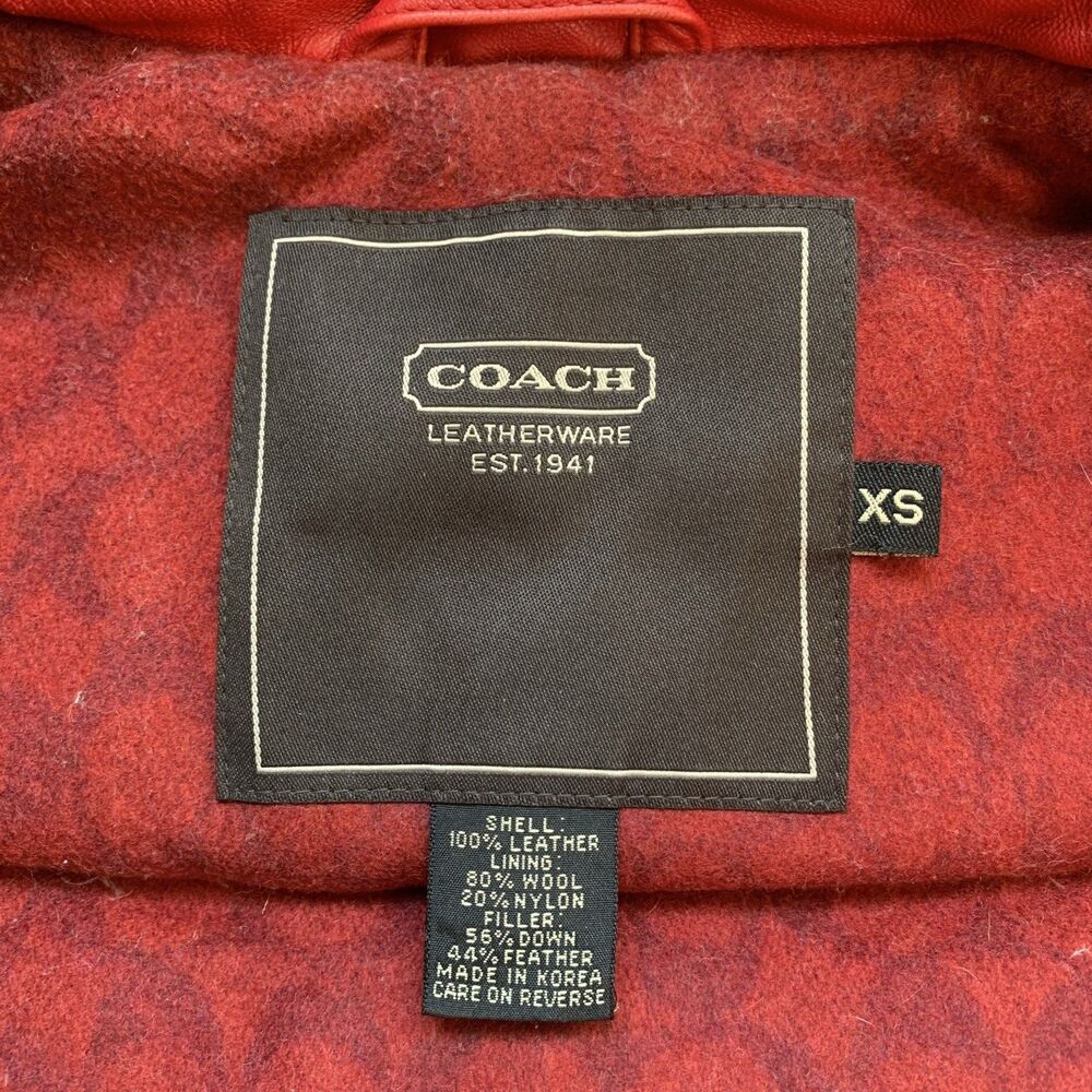 Coach Red Leather Down Puffy Vest w/ Turn lock Gold Hardware Womens Size XS - Picture 3 of 12